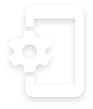 Ícone de um telefone e uma engrenagem em cinza que representa o desenvolvimento de aplicativos.